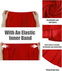 Plus Size Basic Versatile Stretchy Elastic Waist Flared Casual Mini Skater Skirt/Pleated Plaid Skirt For Women XL-5XL - A01-255 - Màu đỏ - Xem 5