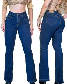 Women's Casual Flare Jeans With High Stretch, Button And Zipper Closure. - DARK BLUE - View 5