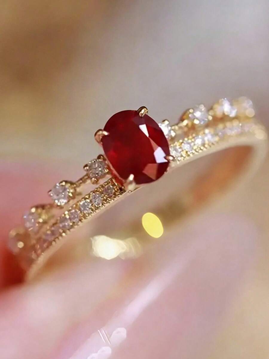 1枚优雅立方氧化锆戒指，女士情人节礼物，适合婚礼、订婚、周年纪念、派对等场合佩戴。 - 金黃色 - 查看 1