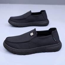 Herren Lässig Slip-On Sneaker mit runder Zehenkappe, einfarbig, bequeme leichte Outdoor-Schuhe für Frühling/Sommer - Schwarz - Übersicht 6