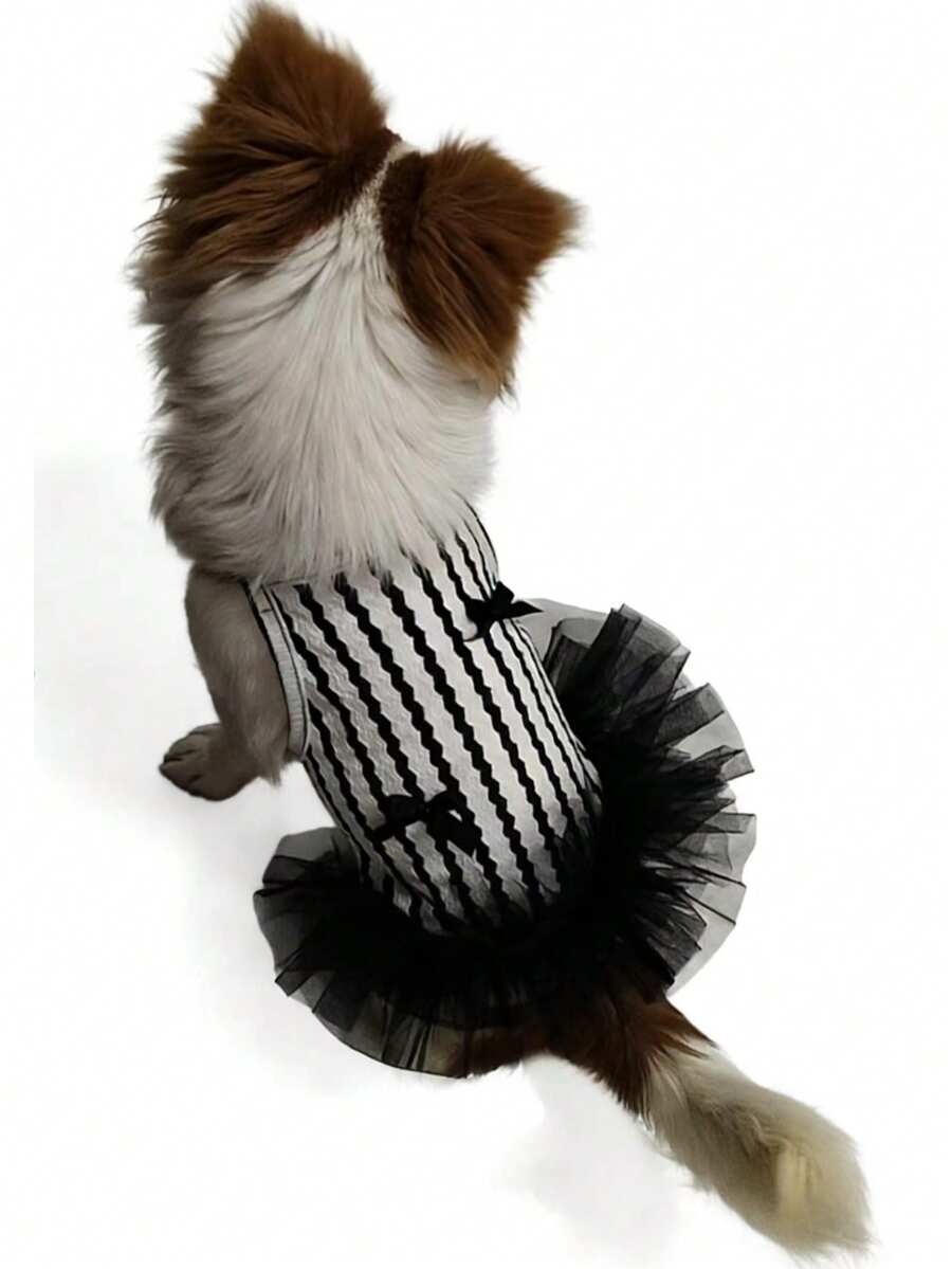 Pet Clothes Line Bow Tulle Dress, Suitable For Spring And Autumn - White - View 1