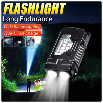 1 Đèn pin LED đa năng - Đèn móc khóa cầm tay với đèn COB chiếu sáng cạnh bên, đế từ tính và kẹp. Có khả năng chống nước IPX8, 8 chế độ chiếu sáng và sạc Type-C. Thích hợp cho cắm trại, chạy bộ đêm, leo núi, phiêu lưu, câu cá đêm, sửa chữa và nhiều hoạt động khác.