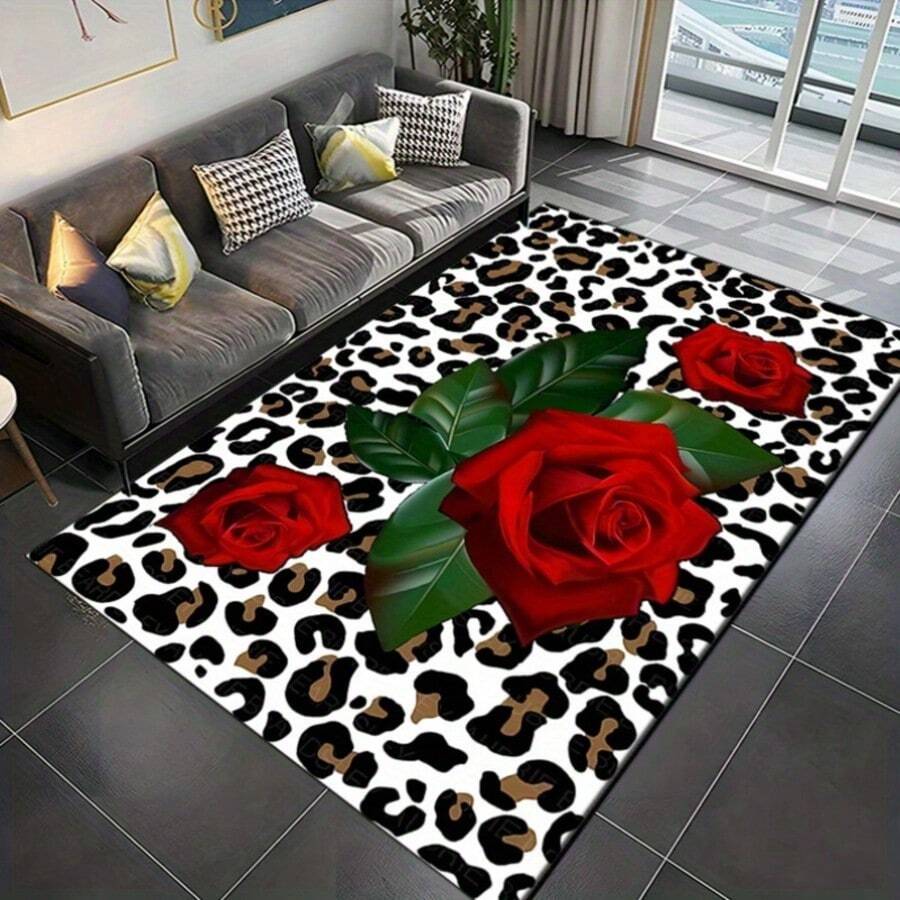 Retro Leopard Print Flannel Carpet, 2D Digital Printing, Non-Slip Rubber Bottom, Multiple Sizes Available. Suitable For All Seasons, Washable, Machine Washable, Comfortable, Unique, Suitable For Him, Her, Family Members, Boyfriend, Girlfriend, Father, Family Members, Mother, Lover, Daughter, Son, Grandfather, Grandmother, Teacher, Doctor, Nurse, Friend, Classmate, Pet. As Birthday Gifts, Household Items, Wedding Items, Souvenirs, Home Decoration, Daily Life, Office Decoration, Birthday, Anniversary, Valentine's Day, Thanksgiving, Graduation Season, Christmas, Halloween, Mother's Day, Father's Day, Wedding, New Year Gift Decoration. Suitable For Shopping Centers, Restaurants, Kitchens, Bathrooms, Living Rooms, Bedrooms, Corridors, Balconies, Outdoor Doors, Door Mats, Entrance Mats, Non-Slip Mats, Offices, Cafes, Piano Room Floor Decoration - 多色3 - 查看 1