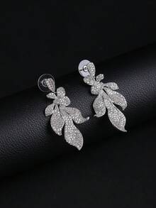 1 Đôi bông tai dài sang trọng kiểu trang sức đính đá Cubic Zirconia, bông tai thời trang dành cho nữ, phù hợp với váy dạ hội, quà tặng sinh nhật/ngày lễ. - Hoa tai thả - Xem 1