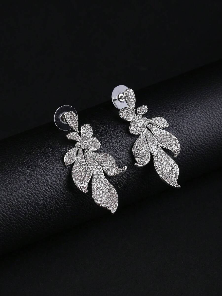 1 Đôi bông tai dài sang trọng kiểu trang sức đính đá Cubic Zirconia, bông tai thời trang dành cho nữ, phù hợp với váy dạ hội, quà tặng sinh nhật/ngày lễ. - Hoa tai thả - Xem 1