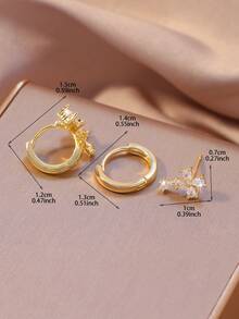 3pcs Set Elegant Fashion Copper Zirconia Inlaid Cross, Flower, Octagram, Teardrop Pendant Earrings, Luxury High-End Fashion Earrings, Wedding, Mother's Day Jewelry - Gold - View 9