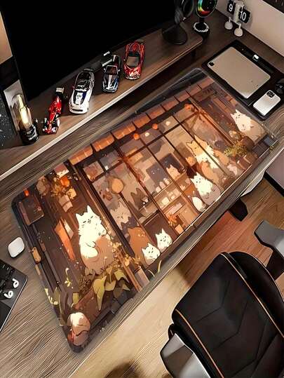 1pc Extra Large Durable Mouse Pad, Cute Cat Design, Gaming Desk Mat, Laptop Keyboard Pad, Office Desk Blotter, Also Can Be Used As Keyboard Pad, Desk Mat, Book Stand, For Office, Dorm, Holidays, Birthdays, Compatible With Mouse & Trackball