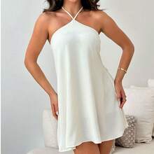 Elegant Casual Halter Dress - tắt (trắng) - Xem 9