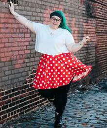 Plus Size Basic Versatile Stretchy Elastic Waist Flared Casual Mini Skater Skirt/Pleated Plaid Skirt For Women XL-5XL - A02-255 - Họa tiết chấm bi - Xem 3