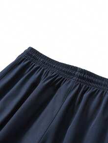 Quần short nam thường ngày, quần thời trang tối giản màu trơn mùa hè, thiết kế túi khóa kéo. - Màu xanh hải quân - Xem 5