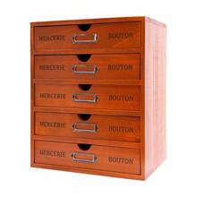 5-Drawer Wooden Desk Organizer, Brown Vintage Shelf Drawer Storage Unit - Apothecary Style Drawers For Office Supplies, Jewelry, Stationery | 11 Lbs Capacity, No Assembly Required, Shelf Drawer Cabinet For Home Office, Bedroom, Dresser | Label Slots, No Assembly, 11 Lbs Capacity - màu nâu - Xem 11
