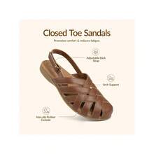 Rihero Closed Toe Sandals Women Comfortable Arch Support Fisherman Walking Sandals With Adjustable Strap - 棕色 - 查看 2