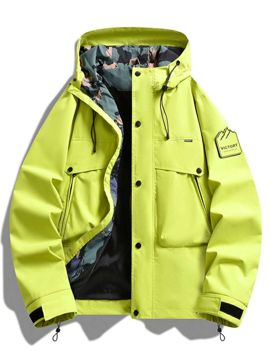 TOPEED Unisex Spring/Autumn New Arrival Zip-Up Hooded Windbreaker - Lime Green - View 1