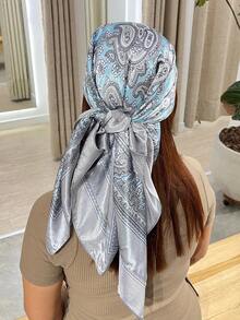 Women's Satin Scarf 90x90 Large Multipurpose Hairband - Màu Xám nhạt - Xem 1