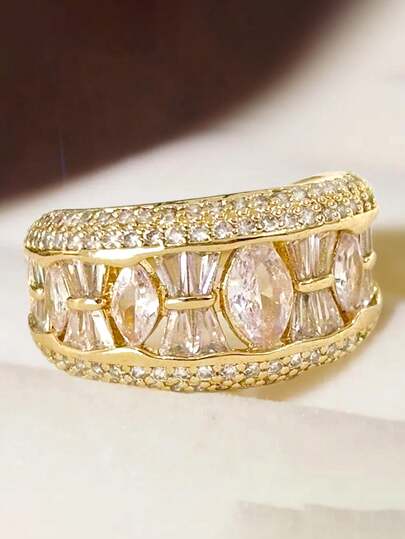 1 PC Glamorous Cubic Zirconia Ring For Women For Wedding Engagement Anniversary Party Jewelry Valentine's Day Gift