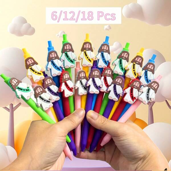 Set de regalo de 6/12/18 bolígrafos cristianos, regalo de fe para Pascua, bolígrafos con cálida imagen de Jesús, adecuado para premios de la iglesia, regalos en el aula, oficina en el lugar de trabajo, regalos para hombres y mujeres