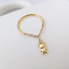 Personalized Bear Ring Design, Gold Bear Pendant, Waterproof Gold Stainless Steel Chain Combination Ring - Gold - View 10