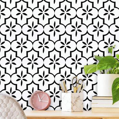 1 Roll Of Minimalist Geometric Printed Wallpaper, Modern Abstract Flower Wallpaper, Suitable For Various Room Wall And Cabinet Decoration, Wall And Cabinet Renovation Wallpaper, Handmade Film Wallpaper