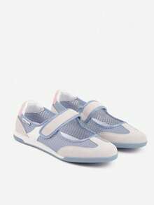 Women Ballerina Style Flat Sneakers With Lettering - Navy Blue - View 5