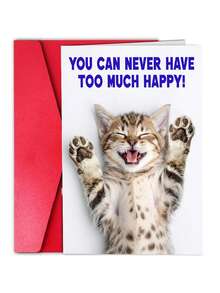1pc Birthday Card For Women, Mom, Sister, Friend And Men. You Can Never Have Too Much Happy With This Cute Kitten! - View 2