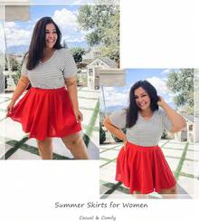 Plus Size Basic Versatile Stretchy Elastic Waist Flared Casual Mini Skater Skirt/Pleated Plaid Skirt For Women XL-5XL - A01-255 - Màu đỏ - Xem 4