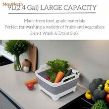 Collapsible Wash Basin 9L, Foldable Dish Tub With Drain Plug, Portable Collapsible Dish Basin, Camping Sink For Washing Dishes, Laundry & Kitchen Use,Gray - Xám - Xem 5
