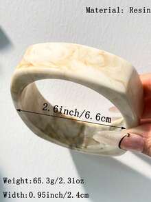 1pc Wide Asymmetric Geometric Resin Bracelet, Marble Texture Shell Rivet Stacking Bangle, Fashionable & Charming Women Jewelry Accessory Suitable For Daily Wear - Multicolor a - View 5
