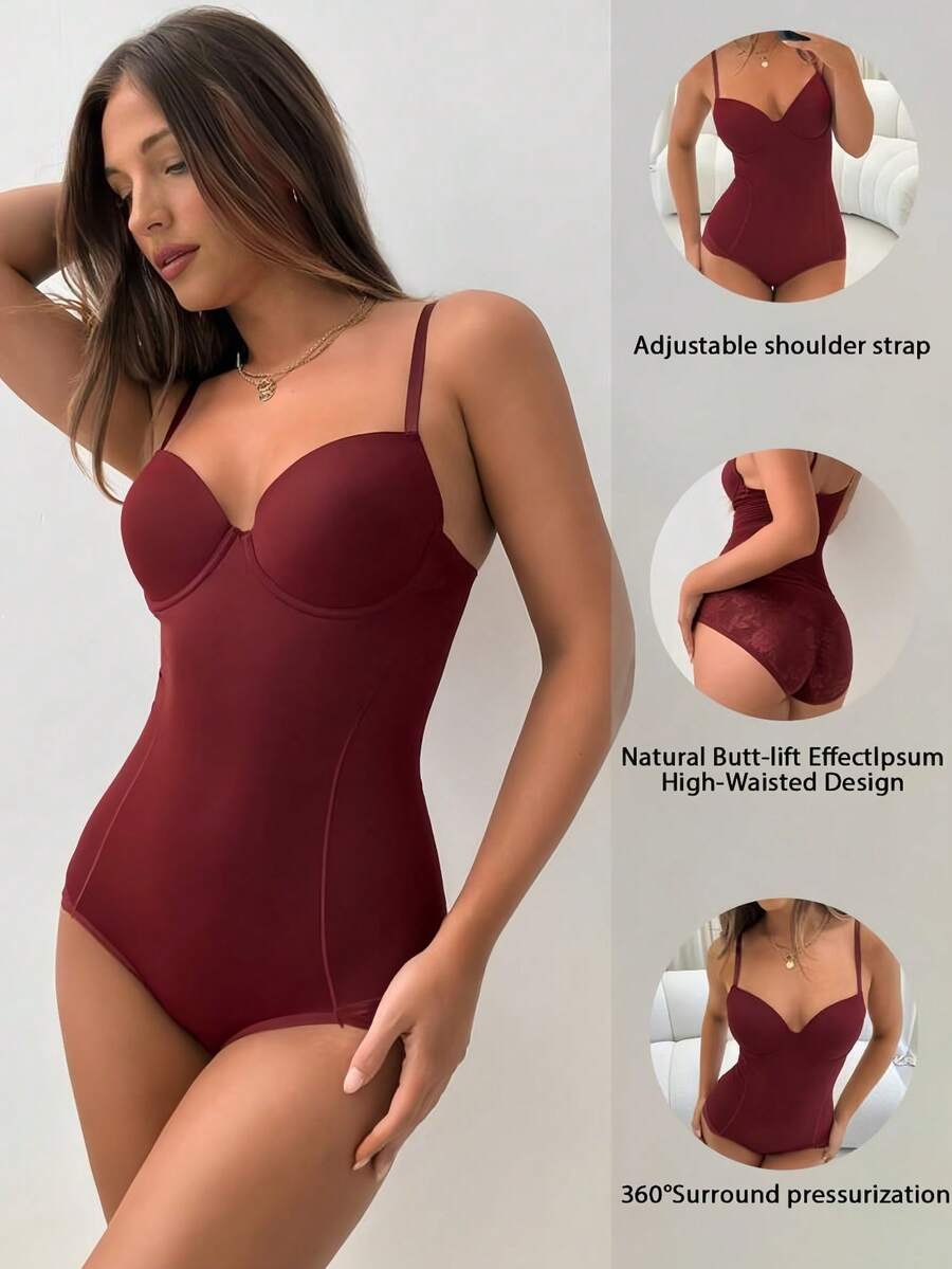 1 bộ đồ định hình cỡ lớn cho nữ, áo liền quần nữ có cúp ngực, thiết kế 3 hàng đáy quần, áo liền quần ren thời trang, tôn đường cong cơ thể, eo thon, hông nở nang, eo nâng đỡ, định hình vòng một, có thể mặc làm áo khoác ngoài, đồ định hình đa năng, vừa vặn thoải mái, vải co giãn, giữ dáng nữ tính