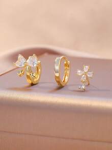 3pcs Set Elegant Fashion Copper Zirconia Inlaid Cross, Flower, Octagram, Teardrop Pendant Earrings, Luxury High-End Fashion Earrings, Wedding, Mother's Day Jewelry - Gold - View 8