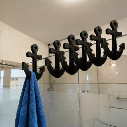 Anchor-Shaped No-Drill Shower Door Hooks, Bathroom Towel Racks, Kitchen & Bathroom Decorative Hanging Hooks, Available In 5pcs Or 2pcs Set