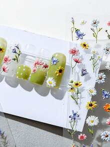 1张“遇见花海”彩色盛开花瓣雏菊向日葵野花薰衣草美甲贴纸，5D立体花园美甲贴花，自粘式美甲装饰，适合女性和女孩 - 彩色 - 查看 2