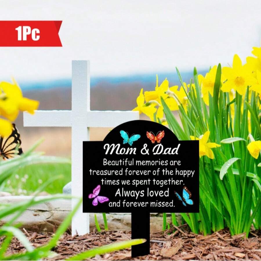 1pc Classic Memorial Garden Stake, Suitable For Mom And Dad, Ground Installation, No Power Needed, Thanksgiving Memorial, Weather-Resistant Gravesite Memorial, Personalized Human Figure Theme Gravestone - C - View 1