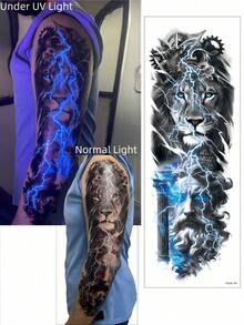1 Sheet Glow In The Dark Tattoo Sleeve Tattoo Temporary Realistic Neon Tattoo Fake Sleeve Tattoo Fluorescent UV Full Sleeve Tattoo Men And Women Waterproof Fake Tattoo With Lion Lightning Suitable For Holiday Party Easter - Multicolor - View 7