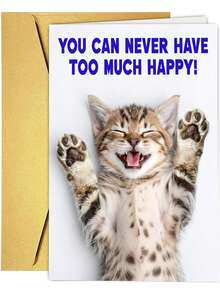 1pc Birthday Card For Women, Mom, Sister, Friend And Men. You Can Never Have Too Much Happy With This Cute Kitten! - View 4
