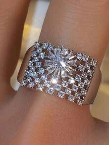 1枚精美立方氧化锆戒指，女士适用，适合婚礼、订婚、周年纪念、派对、情人节等场合佩戴。 - 1# - 查看 5