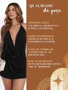 Conjunto Shorts Saia Feminino com Blusa Decote V Look Moderno e Confortável - Preto - Visão 5