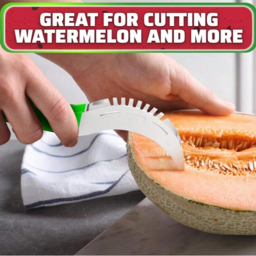 Stainless Steel Watermelon Slicer: Easily Cuts Large Fruits And Vegetables, Comes With ABS Separator - Multicolor - View 1