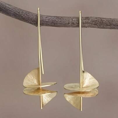 Fashionable Minimalist Asymmetrical Rotating Leaf Pendant Earrings, Creative Handmade Copper Jewelry For Women, Surprise Gift For Friends