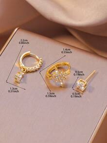 3pcs Set Elegant Fashion Copper Zirconia Inlaid Cross, Flower, Octagram, Teardrop Pendant Earrings, Luxury High-End Fashion Earrings, Wedding, Mother's Day Jewelry - Gold - View 5