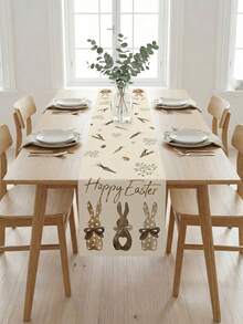 1 pieza Camino de mesa de Pascua feliz, mantel de lino con conejo y zanahoria, decoración de mesa de Pascua de primavera, adecuado para decoración de primavera, suministros para fiestas de Pascua, decoraciones de Pascua, decoración del hogar, decoración de la habitación - A - Ver 2