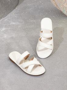 1 Pair Fashionable, Comfortable And Casual Children Flat Slippers - White - View 1