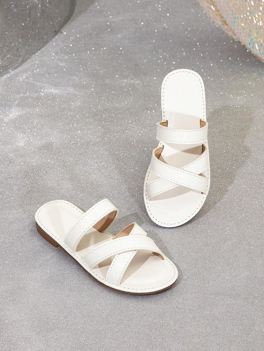 1 Pair Fashionable, Comfortable And Casual Children Flat Slippers - White - View 1