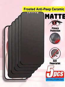 5 paquetes de película protectora de privacidad mate a prueba de golpes y miradas indiscretas, compatible con iPhone 16 Pro Max, 16E, 16 Plus, 15 Pro Max de 6.9 pulgadas y 6.7 pulgadas, 17 Pro Max, 17, 17 Pro, 17 Air, película de cerámica mate de 9H+ con privacidad, película suave de cobertura total, mate, cerámica, antihuellas, antirreflejo, antipeeping, sensible al tacto, se adapta a las fundas del teléfono, nunca se rompe, no hay que preocuparse por roturas, regalo de primavera - Negro - Ver 22