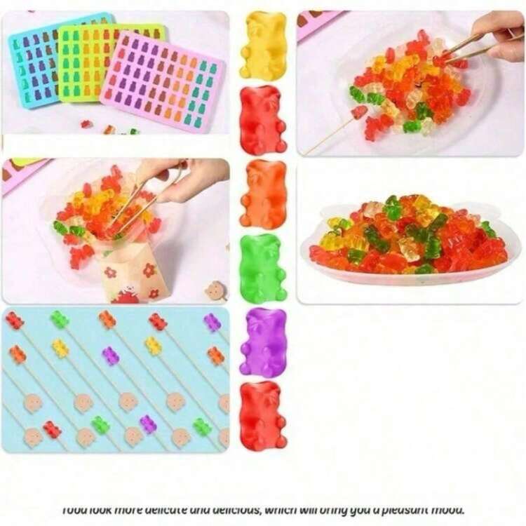1个50孔硅胶小熊软糖模具，可爱小熊果冻模具带滴管，糖果巧克力翻糖模具，DIY烘焙装饰工具，小熊巧克力肥皂蛋糕果冻布丁肥皂蛋糕模具，烘焙工具 - 查看 7