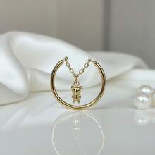 Personalized Bear Ring Design, Gold Bear Pendant, Waterproof Gold Stainless Steel Chain Combination Ring - Gold - View 6