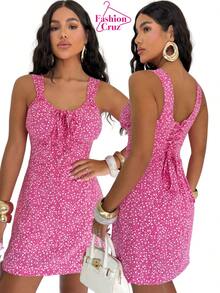 Summer Romper With Detail On The Bust And Open Back, Adjustable. - 玫紅色 - 查看 6