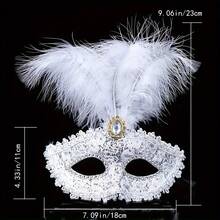 1个威尼斯半脸面具，蕾丝羽毛面具，适合化装舞会、狂欢节、情人节、派对等场合的神秘服装道具（包含人造羽毛） - 多色 - 查看 7
