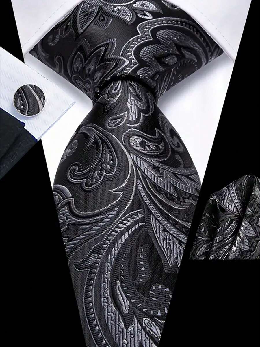 Bộ cà vạt nam, cà vạt thời trang cổ điển kèm khuy măng sét, phụ kiện thiết yếu cho công việc và tiệc tùng. - màu đen - Xem 1