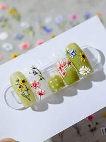 1张“遇见花海”彩色盛开花瓣雏菊向日葵野花薰衣草美甲贴纸，5D立体花园美甲贴花，自粘式美甲装饰，适合女性和女孩 - 彩色 - 查看 5