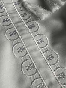 女士波西米亚风刺绣花卉长袖衬衫，白色落肩系领上衣 - 白色 - 查看 4